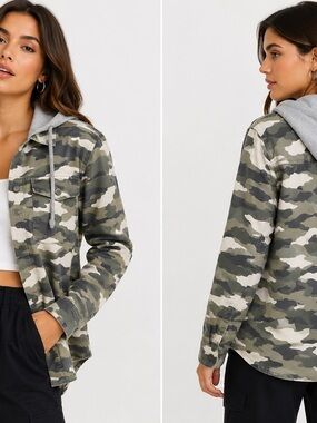 H&M Women’s Camo Hooded Utility Jacket Shacket Size 0